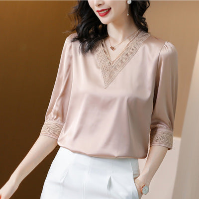 Temperament V-neck silk shirt