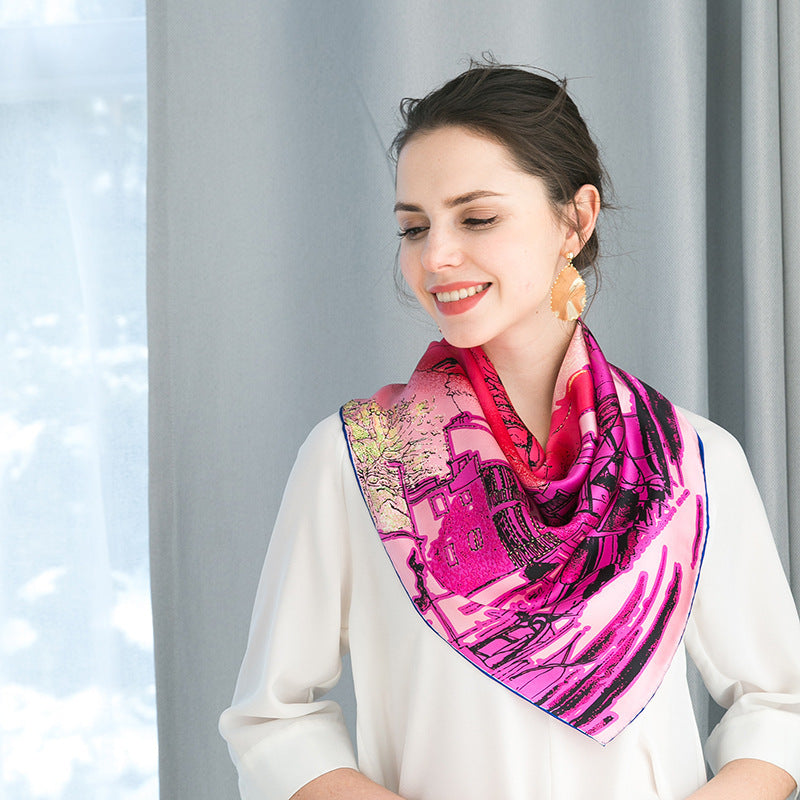 Silk Mulberry Silk Print Big Square Scarf Shawl