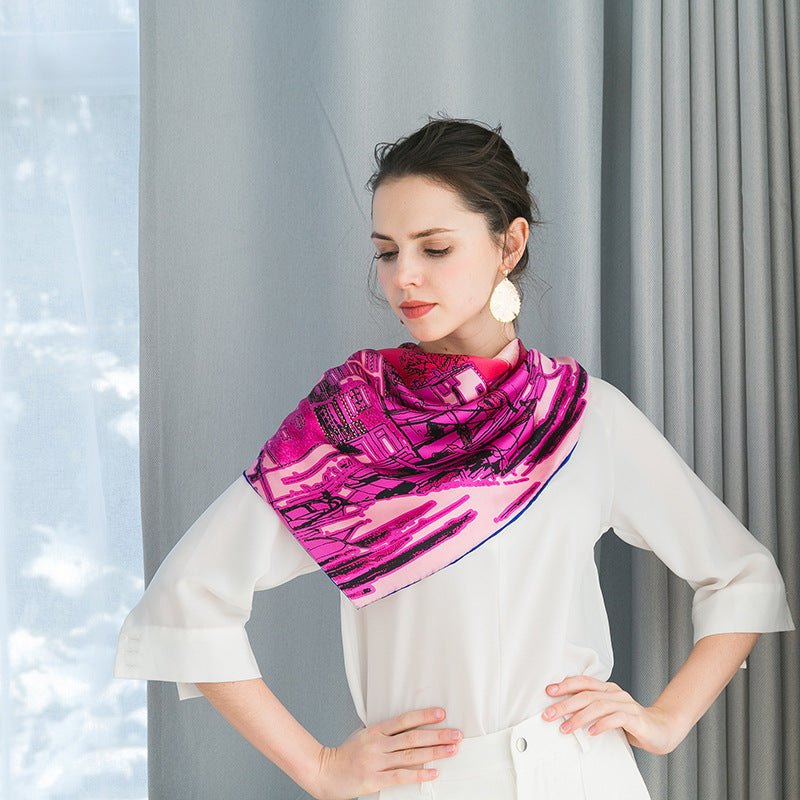 Silk Mulberry Silk Print Big Square Scarf Shawl