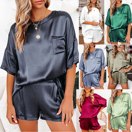 Silk Pajamas Home Service Short-Sleeved Shorts Suit