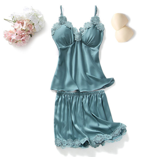 Two-piece Silk Pajamas Female Suspender Shorts