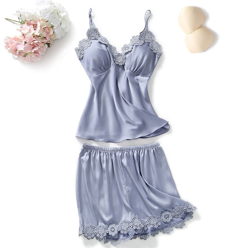 Two-piece Silk Pajamas Female Suspender Shorts