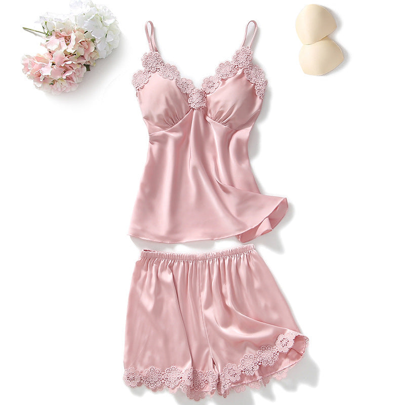 Two-piece Silk Pajamas Female Suspender Shorts