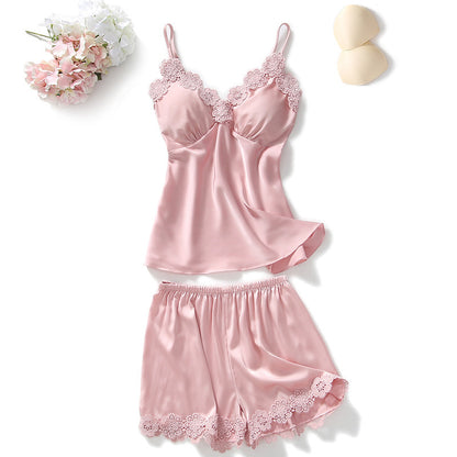 Two-piece Silk Pajamas Female Suspender Shorts