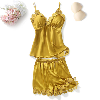 Two-piece Silk Pajamas Female Suspender Shorts