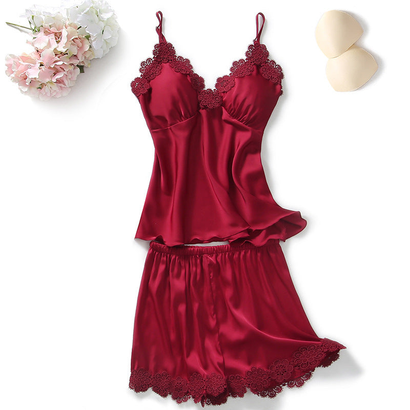 Two-piece Silk Pajamas Female Suspender Shorts
