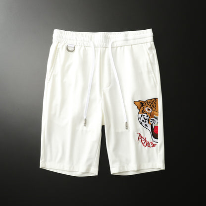 Summer Thin Ice Silk Men's Embroidered Capris