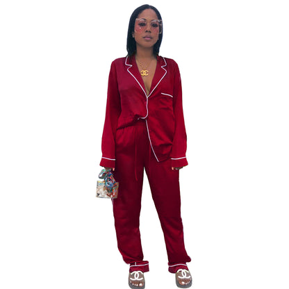 Pajamas Women Spring And Summer Imitation Silk Long-Sleeved Ice Silk Cardigan Suit