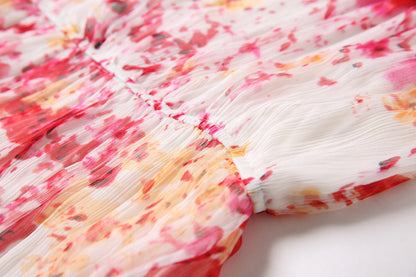 Silk Dress Bohemian V-neck Elastic Waist Color