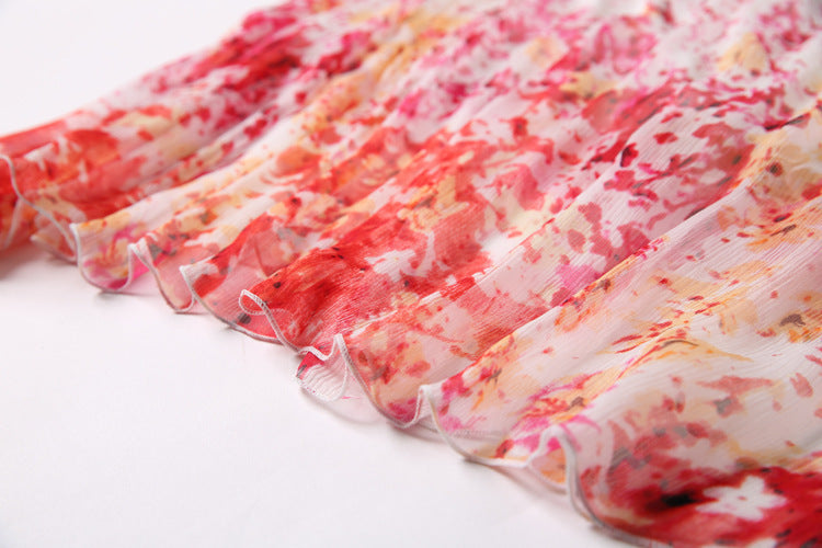 Silk Dress Bohemian V-neck Elastic Waist Color
