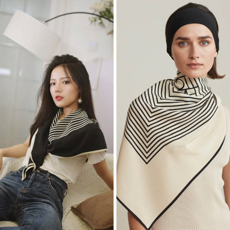 Multifunctional Geometric Stripe Printing Imitation Silk Scarf