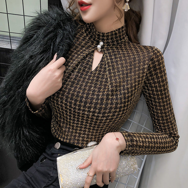 All-match Bright Silk Bottoming Shirt Women Long-sleeved T-shirt