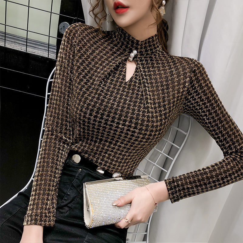 All-match Bright Silk Bottoming Shirt Women Long-sleeved T-shirt