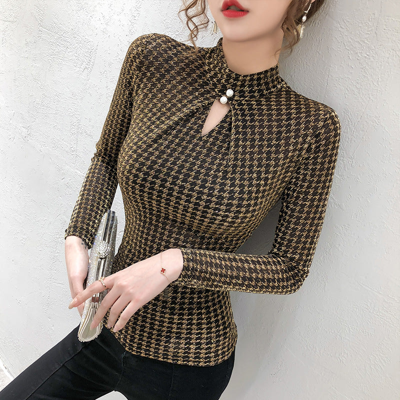 All-match Bright Silk Bottoming Shirt Women Long-sleeved T-shirt