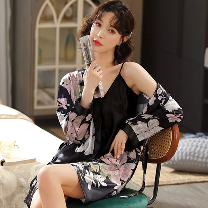 Two-Piece Pajamas Women's Summer Sexy Ice Silk Suspenders