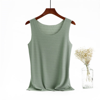 Ice Silk Cotton Solid Round Neck Vest