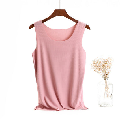 Ice Silk Cotton Solid Round Neck Vest