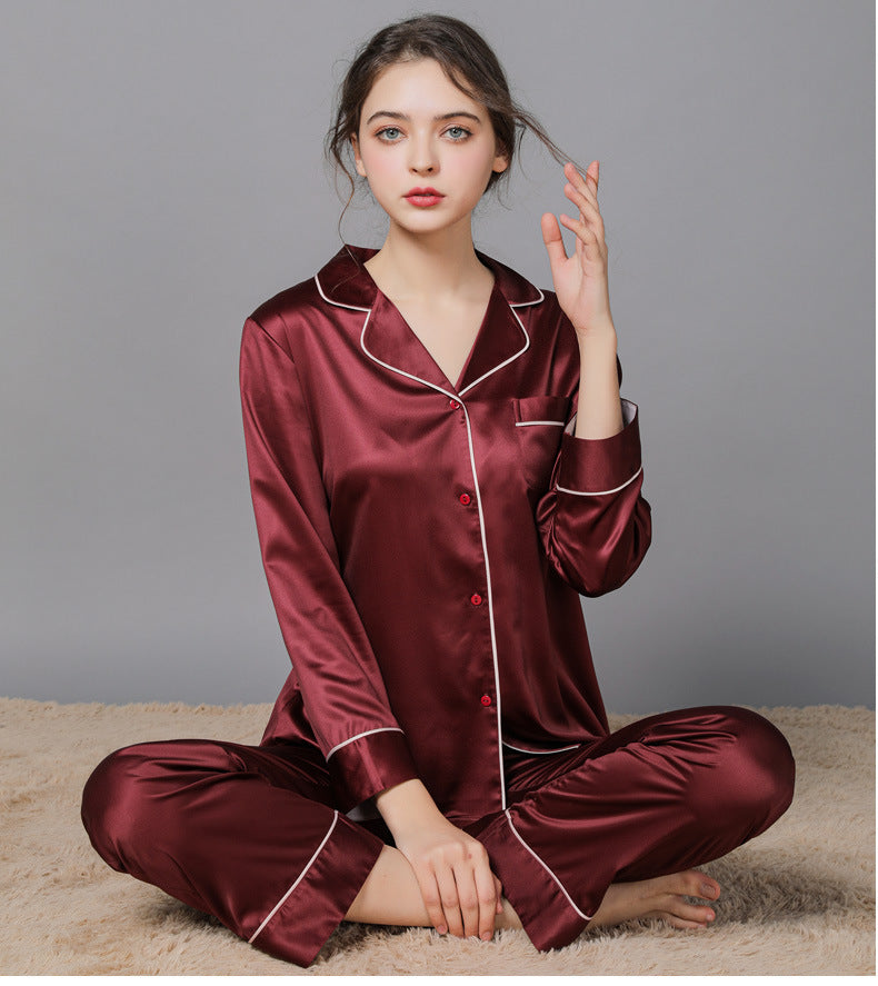 Silk Couple Pajamas And Home Wear Long-Sleeved Suit
