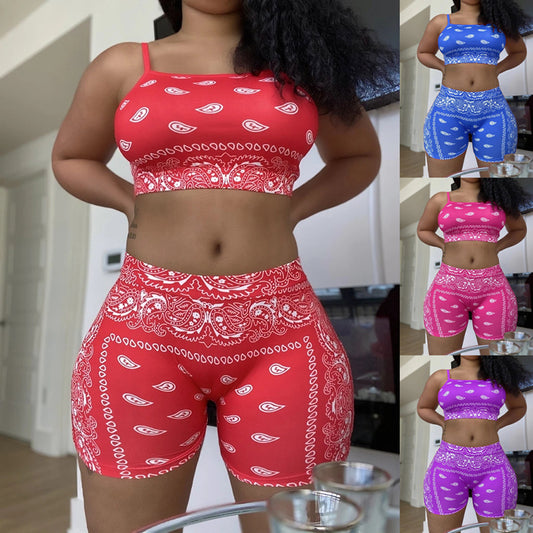 Split Swimsuit Milk Silk Camisole Print Shorts