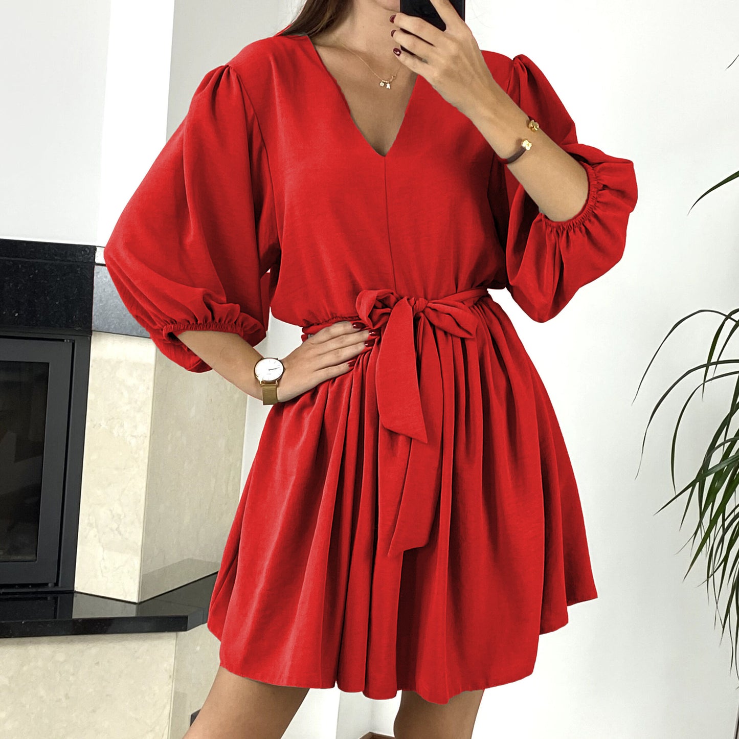 Women's V-Neck Lace Sexy Ice Silk Dress