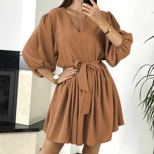 Women's V-Neck Lace Sexy Ice Silk Dress
