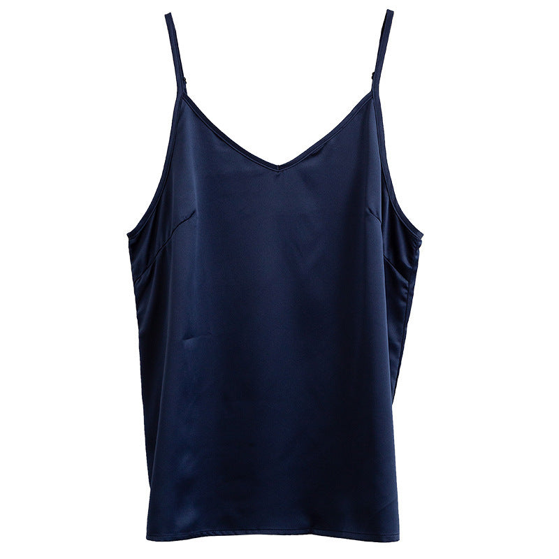 Ice Silk Suspenders With a Top Imitation Silk V-Neck Satin Black Bottoming Shirt Glossy And Smooth Vest
