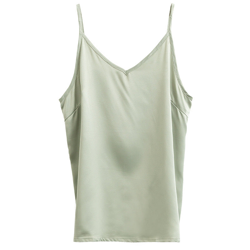 Ice Silk Suspenders With a Top Imitation Silk V-Neck Satin Black Bottoming Shirt Glossy And Smooth Vest