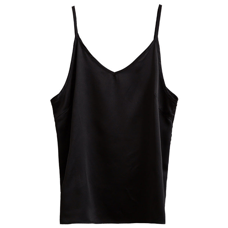 Ice Silk Suspenders With a Top Imitation Silk V-Neck Satin Black Bottoming Shirt Glossy And Smooth Vest