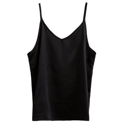 Ice Silk Suspenders With a Top Imitation Silk V-Neck Satin Black Bottoming Shirt Glossy And Smooth Vest