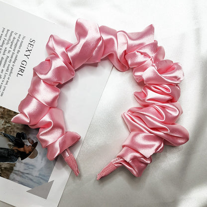 Imitation Silk Pure Color Bubble Folds Fine Hair Hoop All-Match Hair Accessories Purple Large Intestine Knotted Face Wash Hair With Headdress