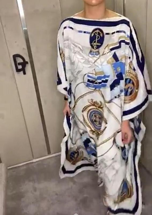New Printed Knitted Silk Dress Large Sleeve Loose Skirt