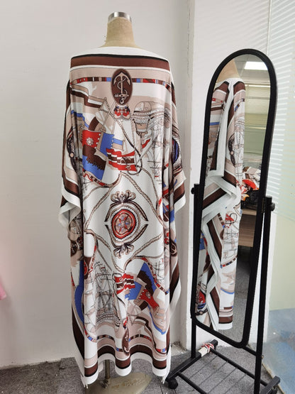 New Printed Knitted Silk Dress Large Sleeve Loose Skirt