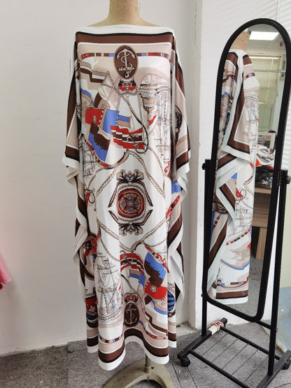 New Printed Knitted Silk Dress Large Sleeve Loose Skirt