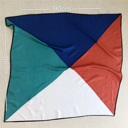 French Single Geometric Silk Scarf, Twill Satin Sunscreen Shawl