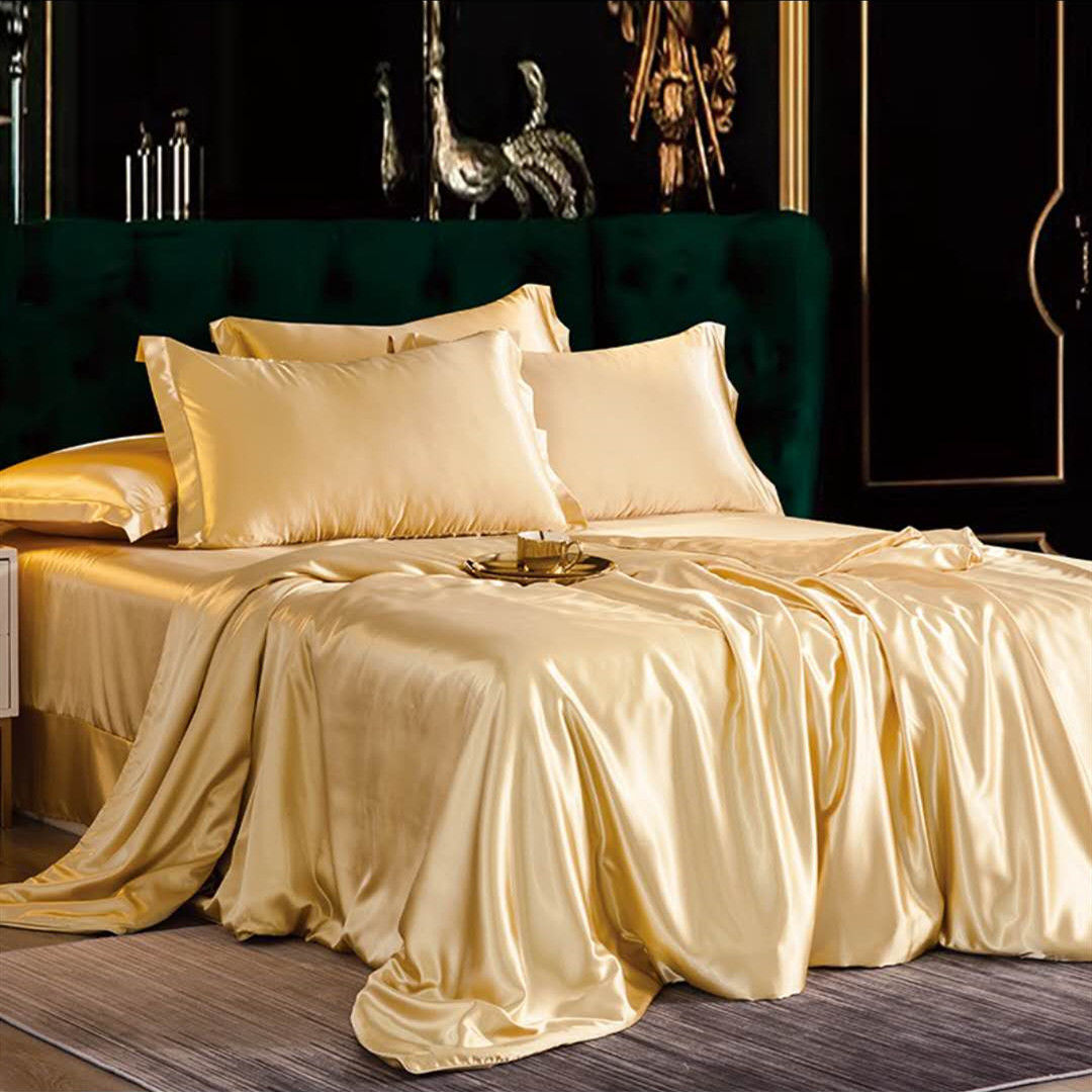 Pure Color Silk Four-piece Silk Bed Sheet Bed Sheet Duvet Cover Ice Silk Nude Sleeping Silky