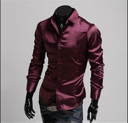 Korean Style Silk Shiny Casual Shirt