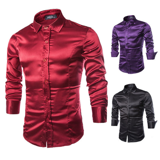 Korean Style Silk Shiny Casual Shirt