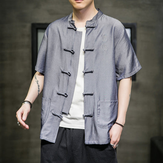 Men's Ice Silk Denim Short Sleeve Shirt