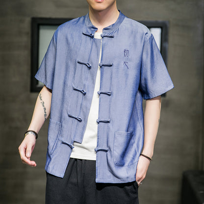 Men's Ice Silk Denim Short Sleeve Shirt