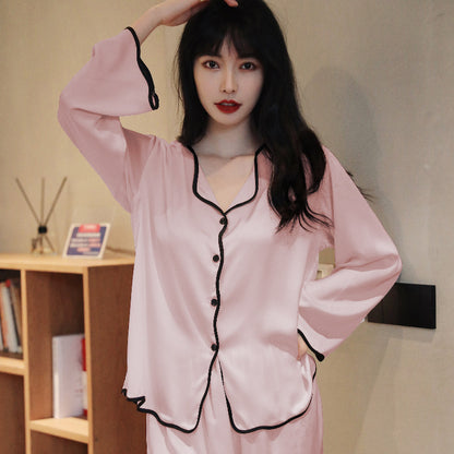 Ladies Corrugated Long-Sleeved Ice Silk Thin Pajamas