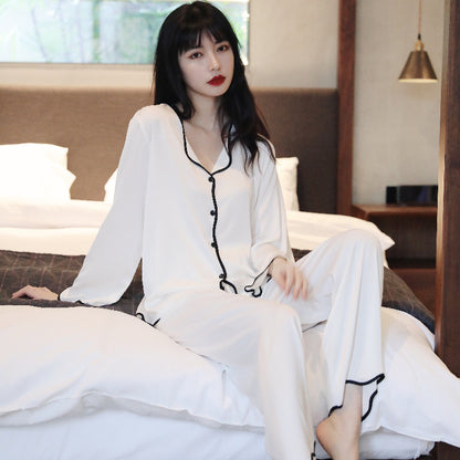 Ladies Corrugated Long-Sleeved Ice Silk Thin Pajamas