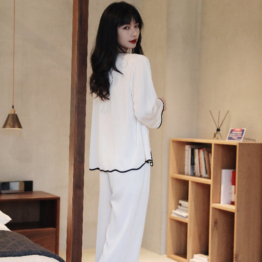 Ladies Corrugated Long-Sleeved Ice Silk Thin Pajamas