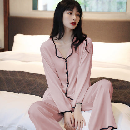 Ladies Corrugated Long-Sleeved Ice Silk Thin Pajamas