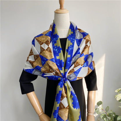 Retro Geometric Pattern Silk Satin Silk Scarf Women'S Scarf