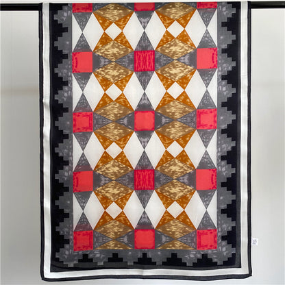 Retro Geometric Pattern Silk Satin Silk Scarf Women'S Scarf