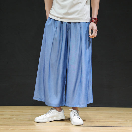Large size ice silk wide-leg pants