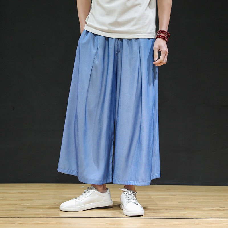 Large size ice silk wide-leg pants
