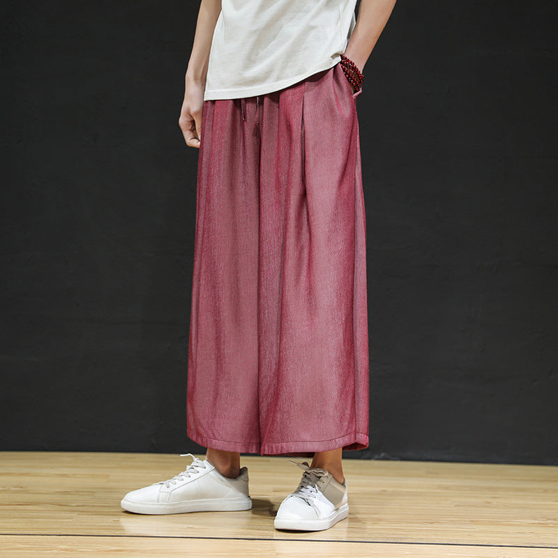 Large size ice silk wide-leg pants