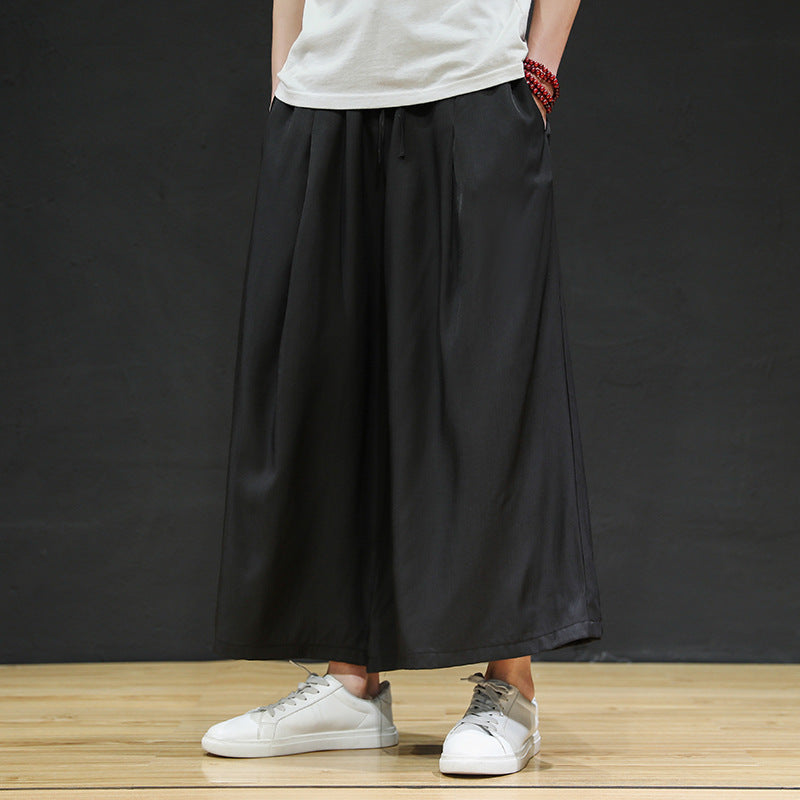 Large size ice silk wide-leg pants