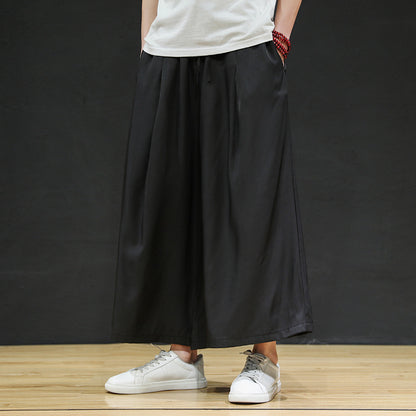 Large size ice silk wide-leg pants